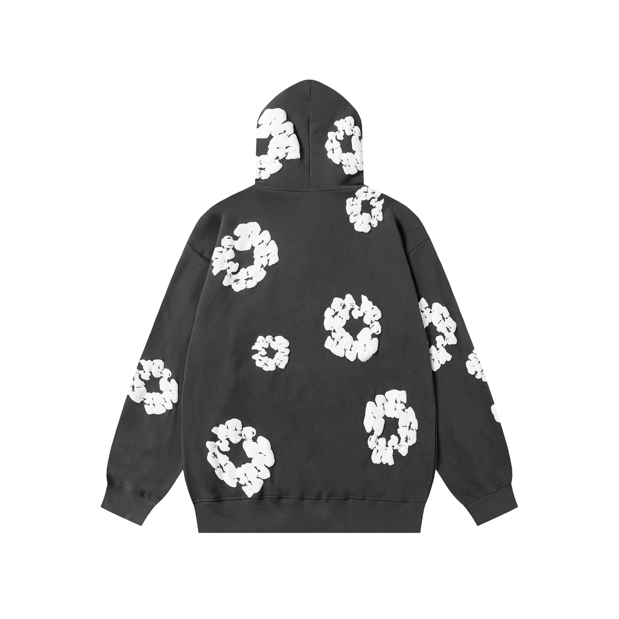 16 colors DENIM TEARS Kapok European and American trendy brand high-quality foam printed hooded sweatshirt jacket. Terry fabric weighs 380 grams. Threads are customized and dyed in the same color. Color Black Gray Blue Green Royal Blue Purple Red Orange Colorful Blue Pink White Sky Blue Brown Carbon Gray Black Gray White White Size S-XL